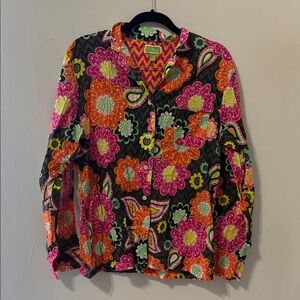 Vera Bradley Pink Orange Floral Paisley Button Down Pajama Set Shirt and Shorts